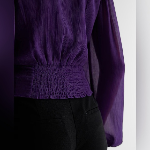 Express Women's Tie Waist Top Size XS Purple V-Neck Faux Wrap Lined NWT $54 - Picture 4 of 16